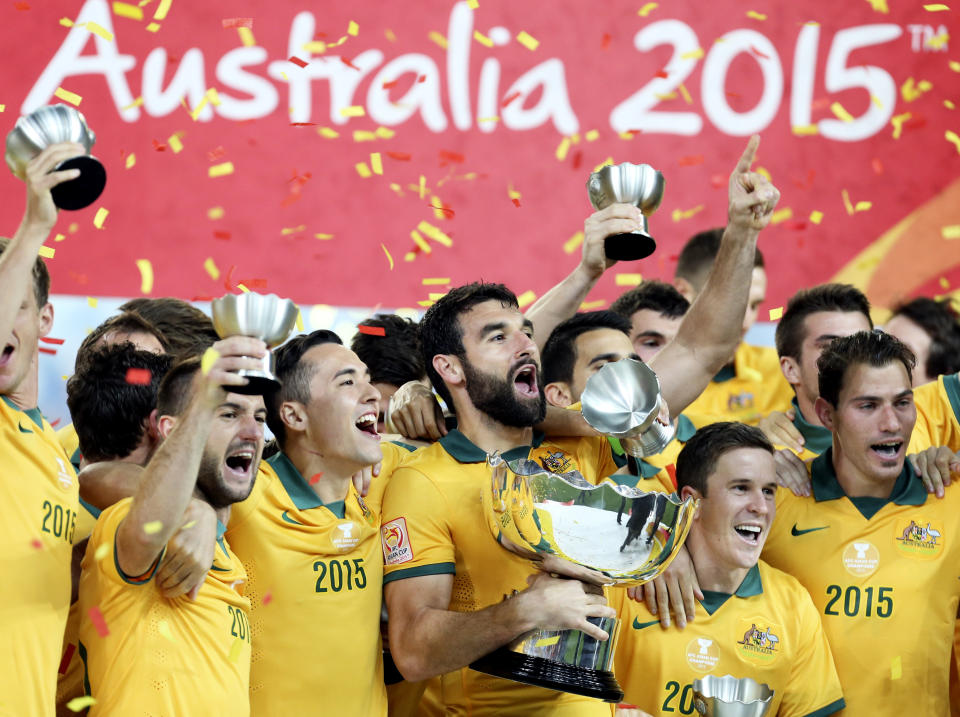 Socceroos players, pictured here celebrating after winning the Asian Cup in 2015.