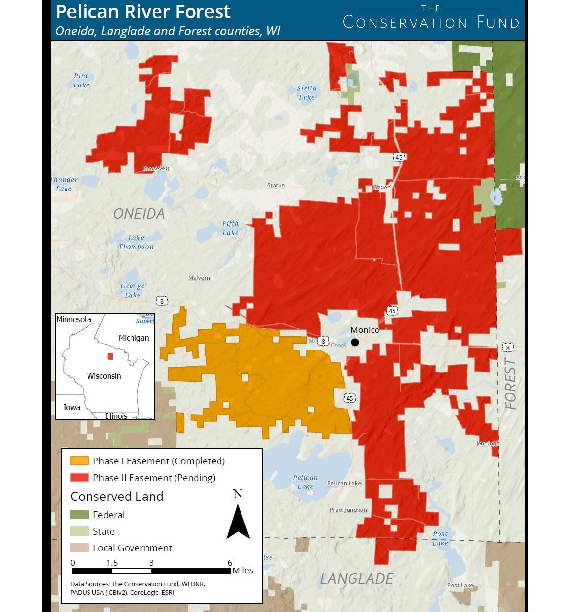 A map of the proposed conservation easements for the Pelican River Forest