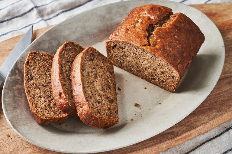 <p>This vegan <a href="https://www.delish.com/uk/cooking/recipes/a28826174/best-banana-bread-recipe/" rel="nofollow noopener" target="_blank" data-ylk="slk:banana bread;elm:context_link;itc:0;sec:content-canvas" class="link ">banana bread</a> is big on banana flavour, super moist, and just sweet enough. If you're looking to add some substance, coconut flakes, toasted chopped nuts, and dried cherries are some of our favourite mix-ins. </p><p>Get the <a href="https://www.delish.com/uk/cooking/recipes/a34726239/vegan-banana-bread-recipe/" rel="nofollow noopener" target="_blank" data-ylk="slk:Vegan Banana Bread;elm:context_link;itc:0;sec:content-canvas" class="link ">Vegan Banana Bread</a> recipe.</p>