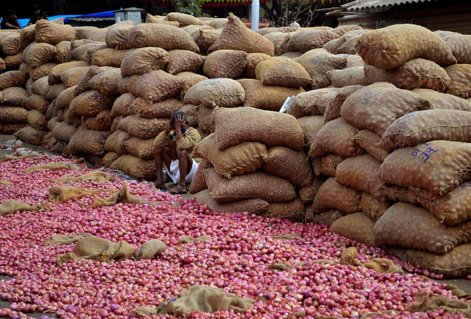 A vendor await customers in Bengaluru, India