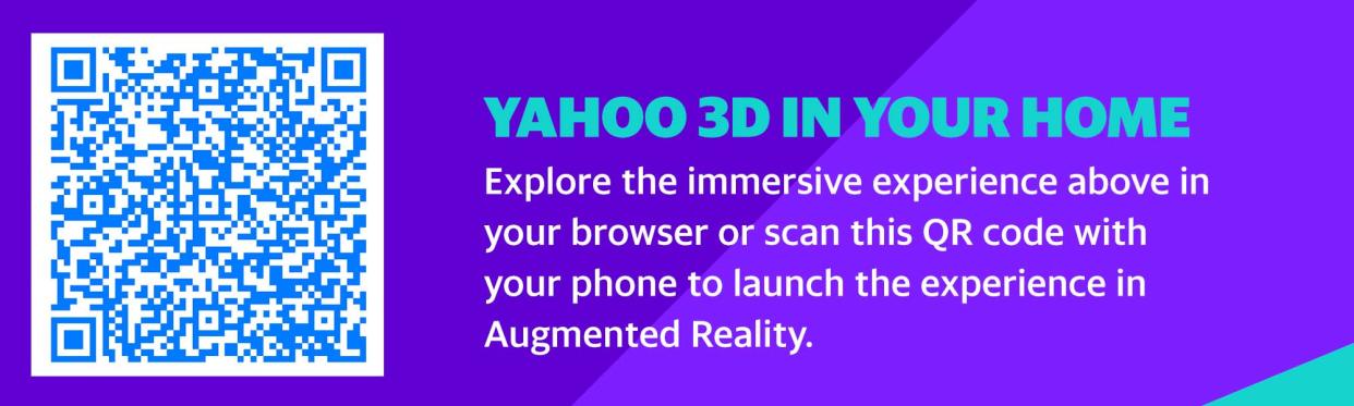 Yahoo 3D in your home. Explore the immersive experience on this page in your browser, or scan this QR code with your phone to launch the experience in augmented reality.
