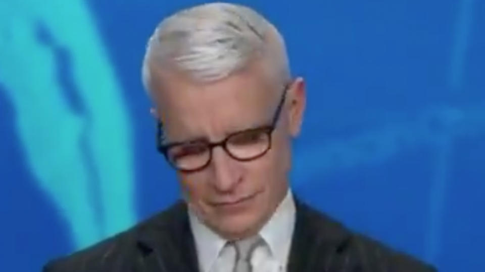 CNN's Anderson Cooper became increasingly emotional throughout an interview with Katie Coelho, who lost her  her husband to COVID-19. Source: CNN