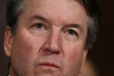 FILE PHOTO: Judge Brett Kavanaugh testifies to the Senate Judiciary Committee during his Supreme Court confirmation hearing in the Dirksen Senate Office Building on Capitol Hill in Washington