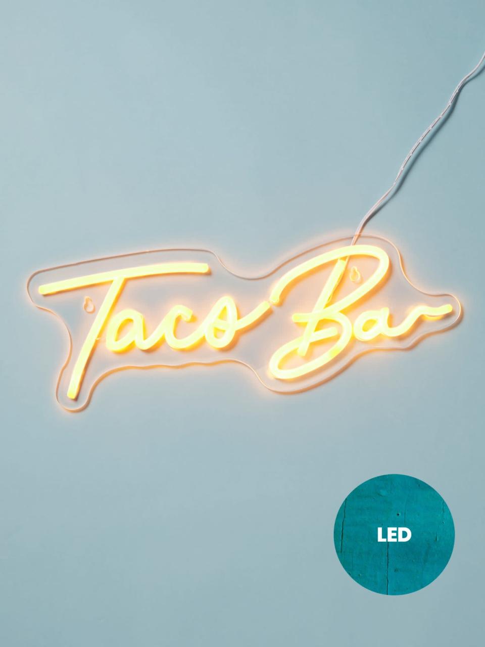 <p>The <span>Led Light Up Taco Bar Sign</span> ($40) will give your kitchen or dining room an elevated look and feel. The neon sign is ideal for those who make tacos on the regular. Available with a USB adaptor that plugs into the wall, you'll have your home "lit" in no time. </p>