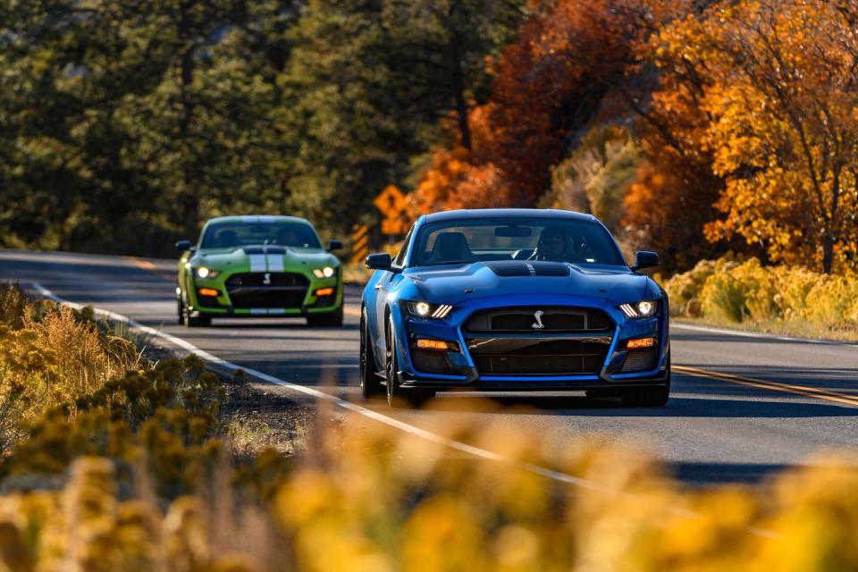 <p>If the Shelby GT350 somehow isn't extreme enough for you, Ford also makes the GT500. It uses a supercharged cross-plane version of the Shelby's 5.2-liter V-8, sending 760 horsepower through a dual-clutch transmission. <a href="https://www.ebay.com/itm/2020-Ford-Mustang-2020-SHELBY-GT500-SHELBY-MUSTANG/264772660854?hash=item3da5ae2e76:g:3KMAAOSwbwZe8T-h" rel="nofollow noopener" target="_blank" data-ylk="slk:This one's;elm:context_link;itc:0;sec:content-canvas" class="link ">This one's</a> brand-new, and it's for sale. </p>