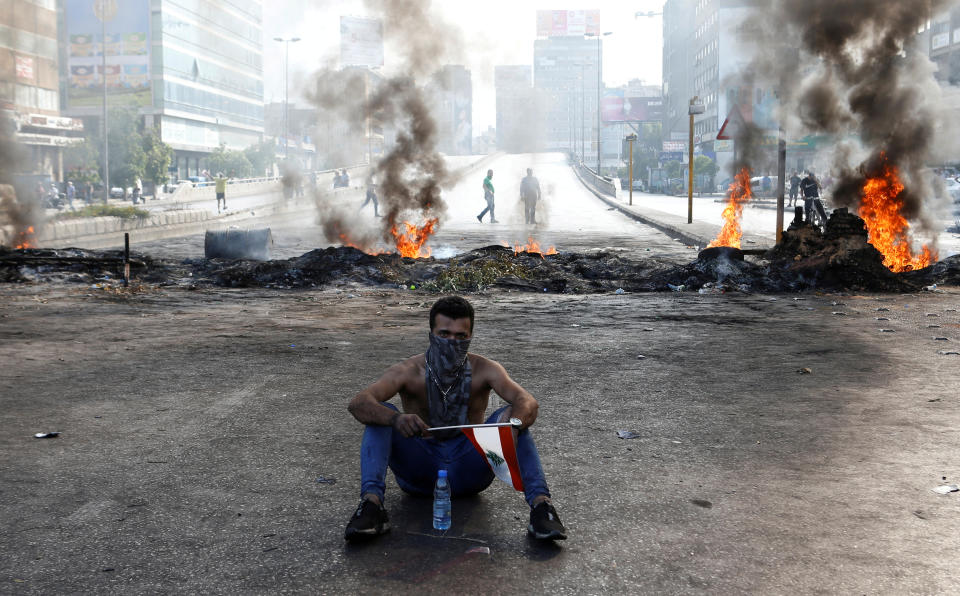 A demonstrator in Dora, Lebanon