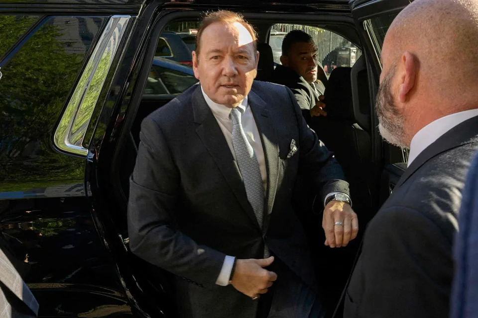 Kevin Spacey arrives to attend a civil trial hearing on sexual abuse charges brought against him by Anthony Rapp in Manhattan federal court