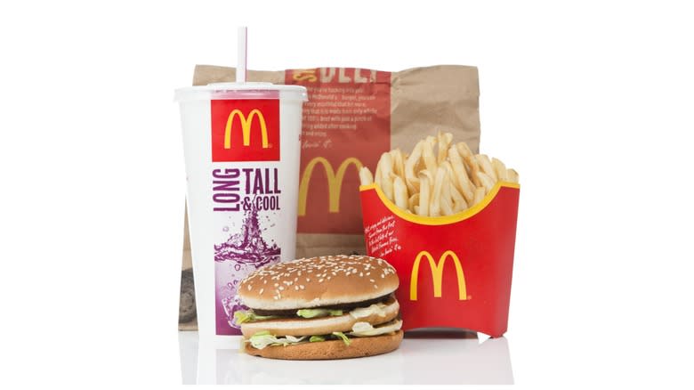 Big Mac combo meal on white background