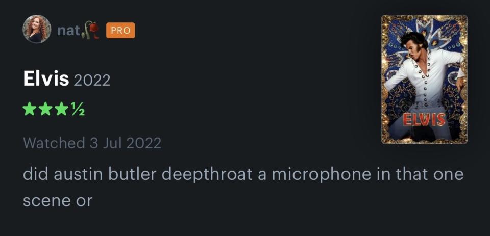 Letterboxd comment for Elvis film