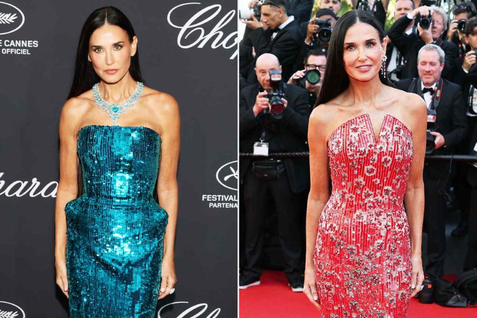 <p>Victor Boyko/Getty; Neilson Barnard/Getty</p> Demi Moore at Cannes 2024.
