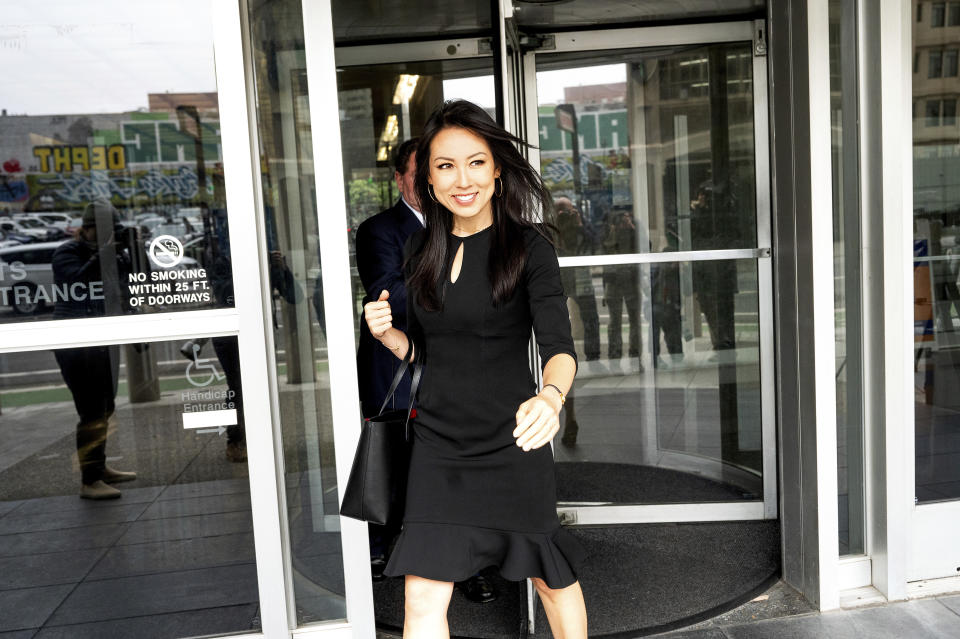 Lulu Cheng Meservey, EVP for corporate affairs and CCO of Activision Blizzard, leaves the Phillip Burton Federal Building and U.S. Courthouse in San Francisco on Wednesday, June 28, 2023. Microsoft is defending the company's proposed $69 billion takeover of video game maker Activision Blizzard as federal regulators seek to block the deal. (AP Photo/Noah Berger)