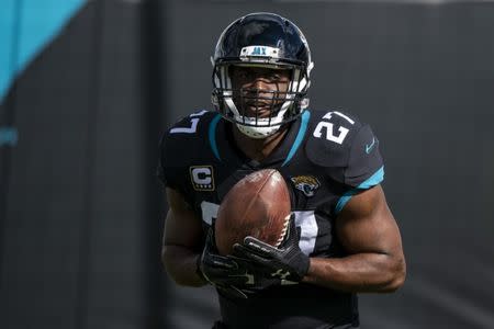 FILE PHOTO: Dec 16, 2018; Jacksonville, FL, USA; Jacksonville Jaguars running back Leonard Fournette (27) warms up prior to a game between the Jaguars and the Washington Redskins at TIAA Bank Field. Mandatory Credit: Douglas DeFelice-USA TODAY Sports