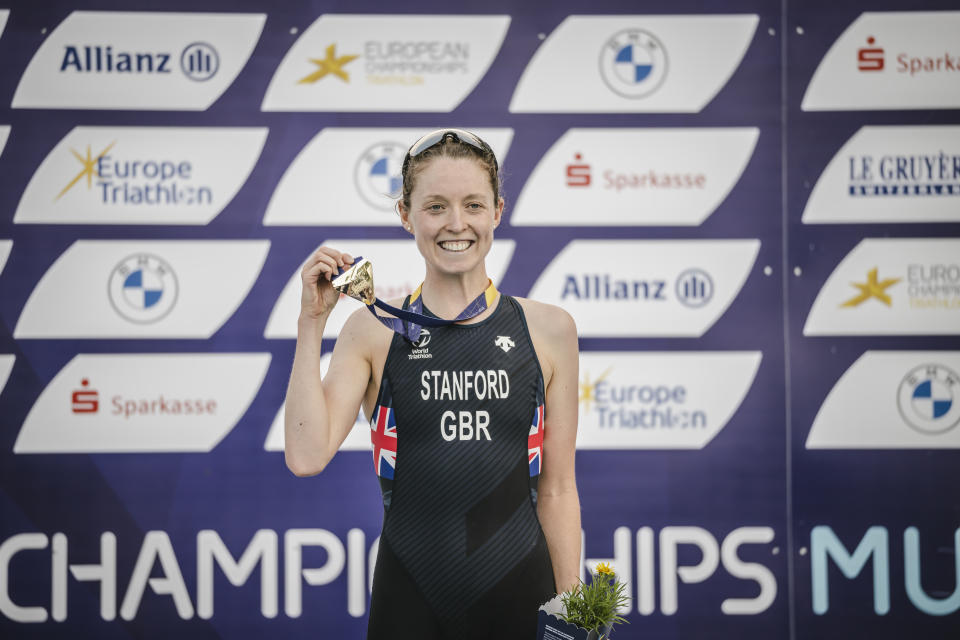 Non Stanford of Great Britain in action during the TRIATHLON - ELITE Women at Olympiapark during the European Championships 2022 on August 12, 2022, in Munich, Germany. Photo: Daniel Kopatsch / Munich2022