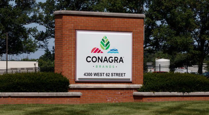 Conagra (CAG) logo on a sign outside of a corporate campus
