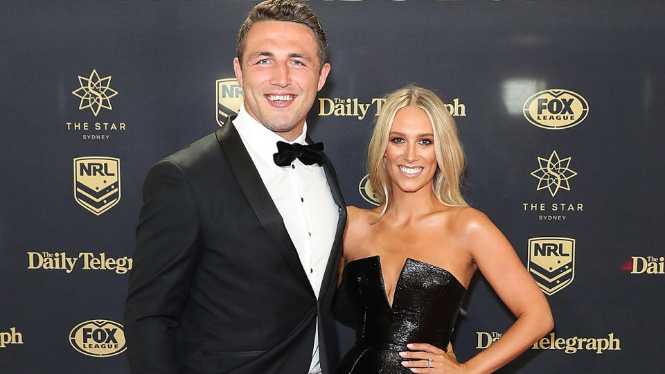 Sam Burgess, pictured here with ex-wife Phoebe at the 2017 Dally M Awards.