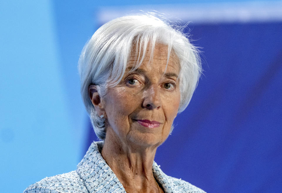 FILE - President of European Central Bank Christine Lagarde attends a press conference after a meeting of the ECB's governing council in Frankfurt, Germany, Thursday, June 6, 2024. Inflation is on the way down in Europe. That's good news. But not good enough for the European Central Bank to cut interest rates just yet. (AP Photo/Michael Probst, File)