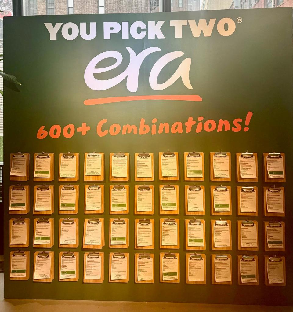 Board showcasing 'YOU PICK TWO' and '600+ Combinations!' with multiple menu options below