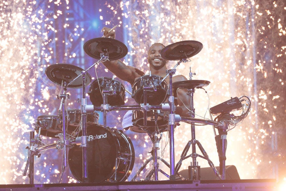 Zion Clark, formerly of Massillon, is shown playing the drums on "America's Got Talent" on Tuesday night. Born without legs, Clark performed twice on NBC television show this summer. He was eliminated from the competition on Wednesday night.