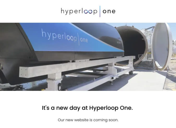 Hyperloop One homepage announcing rebrand.