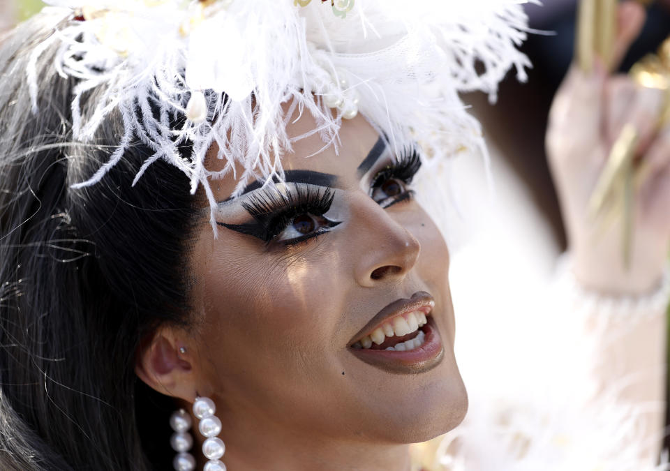 Drag Artist Cherry Valentine on Ladies Day during the Cazoo Derby Festival 2022 at Epsom Racecourse, Surrey. Picture date: Friday June 3, 2022.