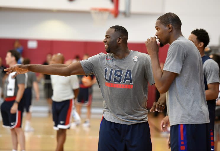 Draymond Green and Kevin Durant at the first Team USA practice Monday. (Getty)