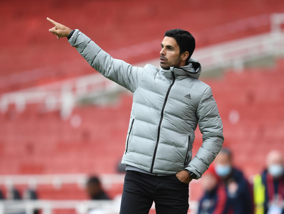 LONDON, ENGLAND - JUNE 06: Arsenal Head Coach Mikel Arteta during a friendly match between Arsenal and Charlton Athletic at Emirates Stadium on June 06, 2020 in London, England. (Photo by Stuart MacFarlane/Arsenal FC via Getty Images)