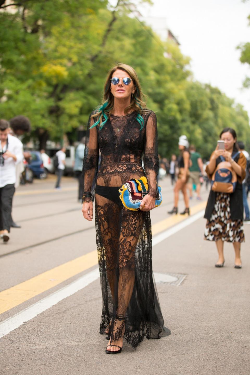 Anna Dello Russo brings sexy time to the Milan streets.