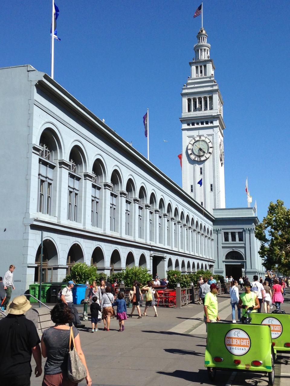 San Francisco’s lovely Ferry Building features shops and restaurants.