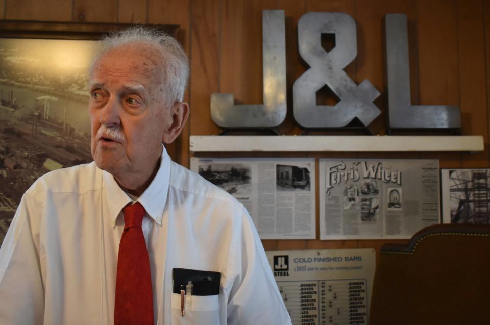 Don Inman, the Beaver County Industrial Museum’s board chairman and a former Jones & Laughlin steelworker, gives a tour of the museum on Aug. 20, 2023.