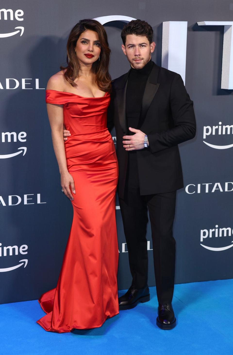 Priyanka Chopra-Jonas and Nick Jonas attend the "Citadel" premiere in London, England, on April 18, 2023.