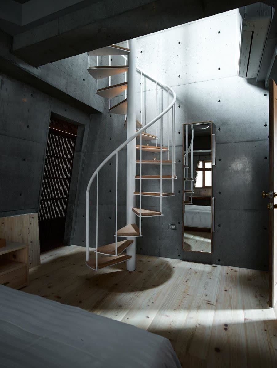 走入二樓客房後，可沿著旋轉樓梯再度向上，體會迷宮般的驚奇享受。