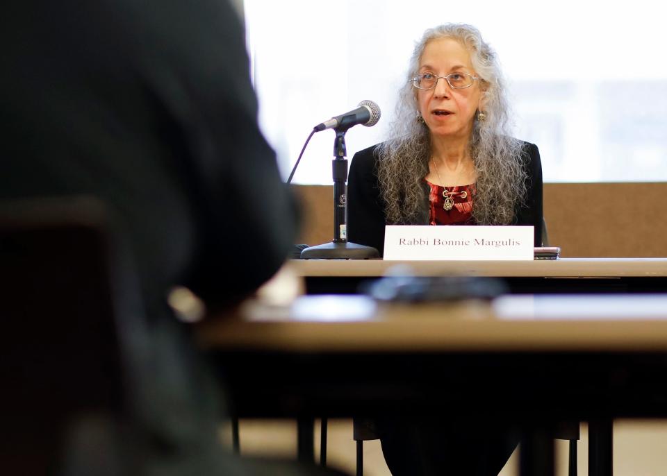 Rabbi Bonnie Margulis speaks during a roundtable discussion in Madison.