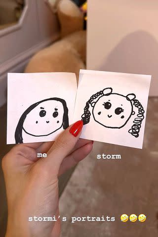 <p>Kylie Jenner/Instagram</p> Family portraits drawn by Kylie Jenner's daughter Stormi.