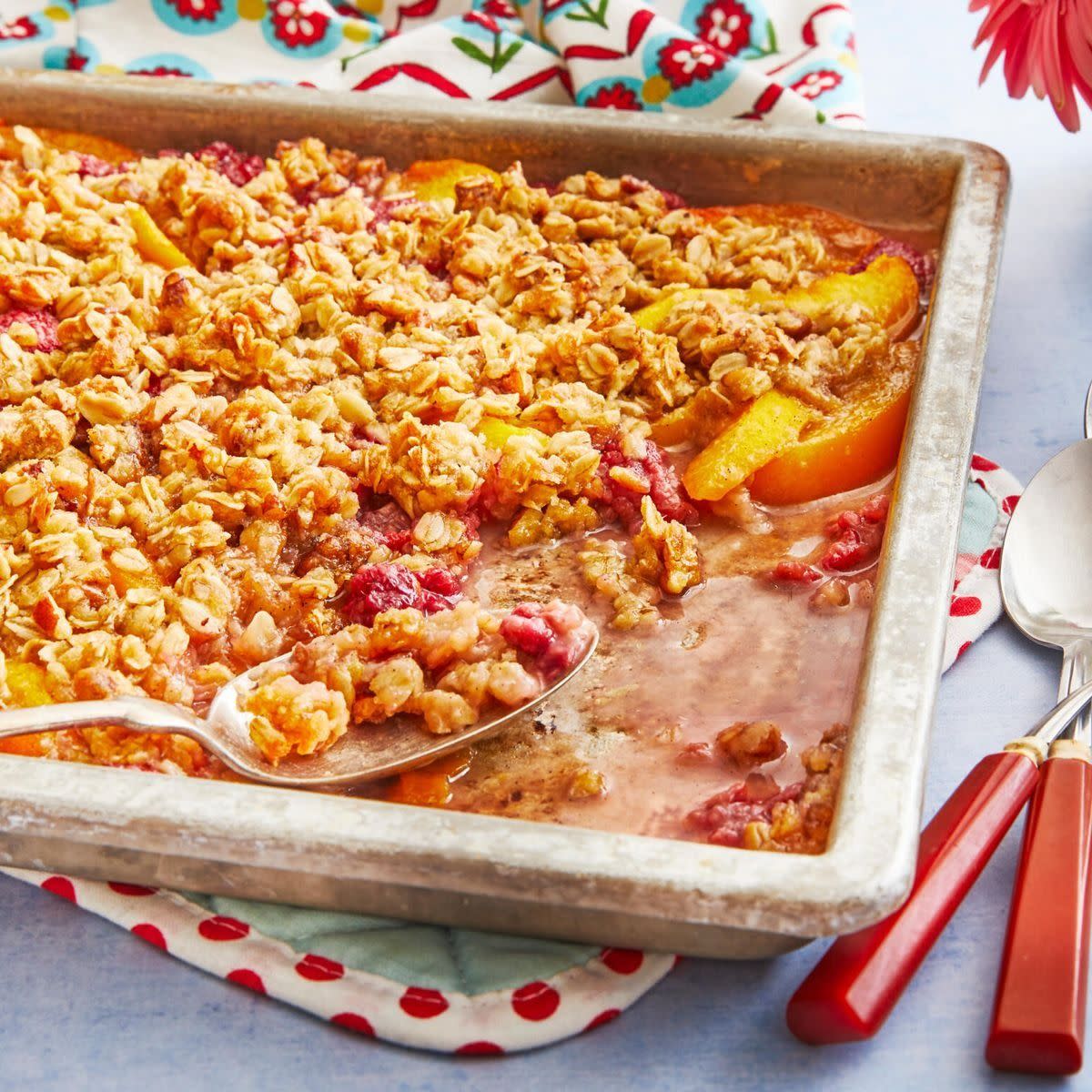 peach raspberry sheet pan crisp