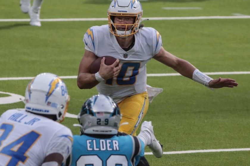 Inglewood, CA, Sunday, September 27, 2020 - Los Angeles Chargers quarterback Justin Herbert.