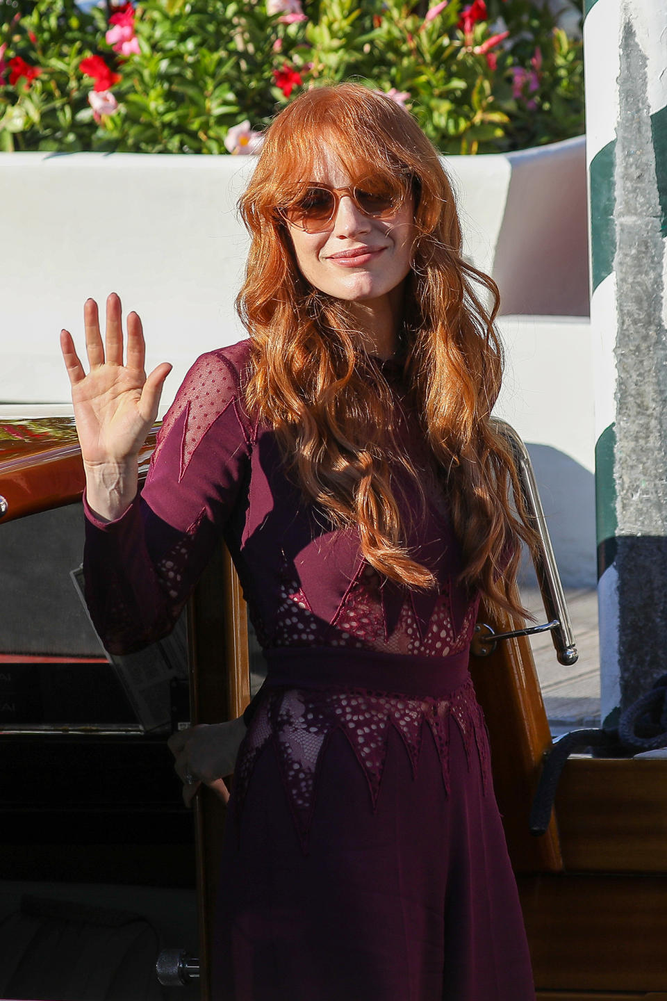 <p>Jessica Chastain (and her bangs!) made an arrival at Venice Film Festival on Sept. 5. </p>