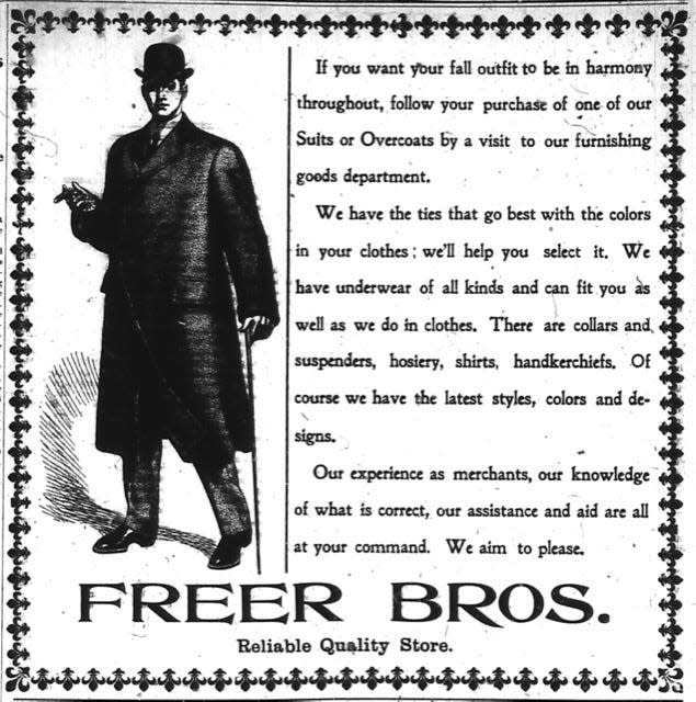 Freer Brothers clothing store ad from 1907.