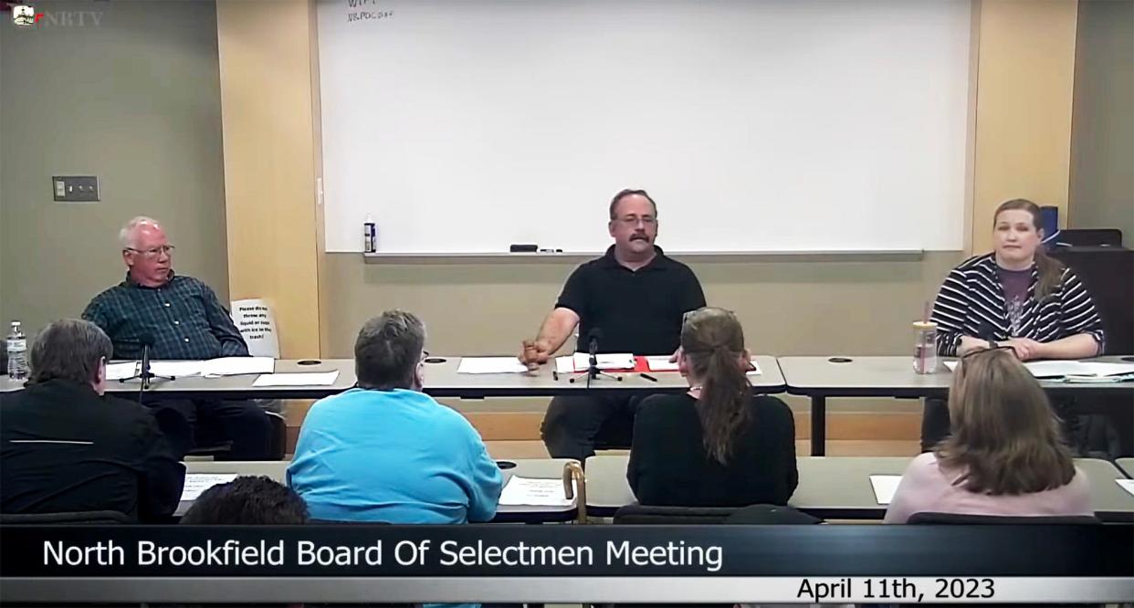 During a televised meeting of the North Brookfield Select Board on April 11, John Tripp and Jason Petraitis voted to deny a permit for a drag show on the Town Common. Elizabeth Brooke Canada voted to allow the permit.