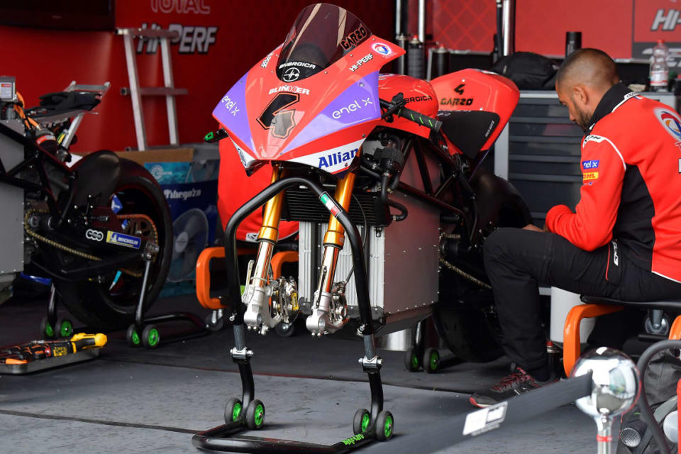 <div class="inline-image__caption"><p>A staff member works on Spanish driver Hector Garzo’s Tech3 E-Racing machine at a stand during the Grand Prix Germany at the Sachsenring Circuit on July 7, 2019, in Hohenstein-Ernstthal, eastern Germany.</p></div> <div class="inline-image__credit">Tobias Schwarz/AFP via Getty</div>