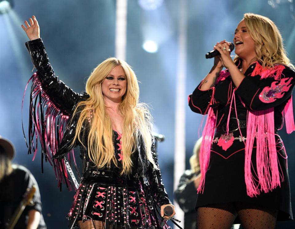 Avril Lavigne and Miranda Lambert perform during CMA Fest at Nissan Stadium on Friday, June 9, 2023, in Nashville, Tennessee.