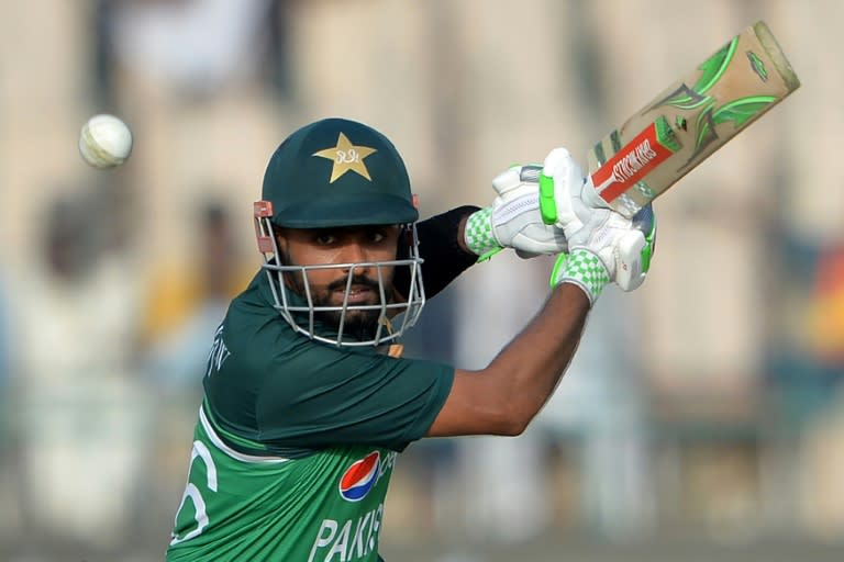 Top of the world: Pakistan captain Babar Azam on his way to his 19th ODI century on Wednesday (Asif HASSAN)