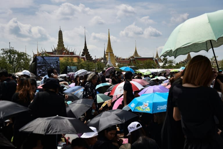 Thousands of mourners clad in black gather in front of the Grand Palace to pay respects to the late Thai King Bhumibol Adulyadej in Bangkok on October 22, 2016