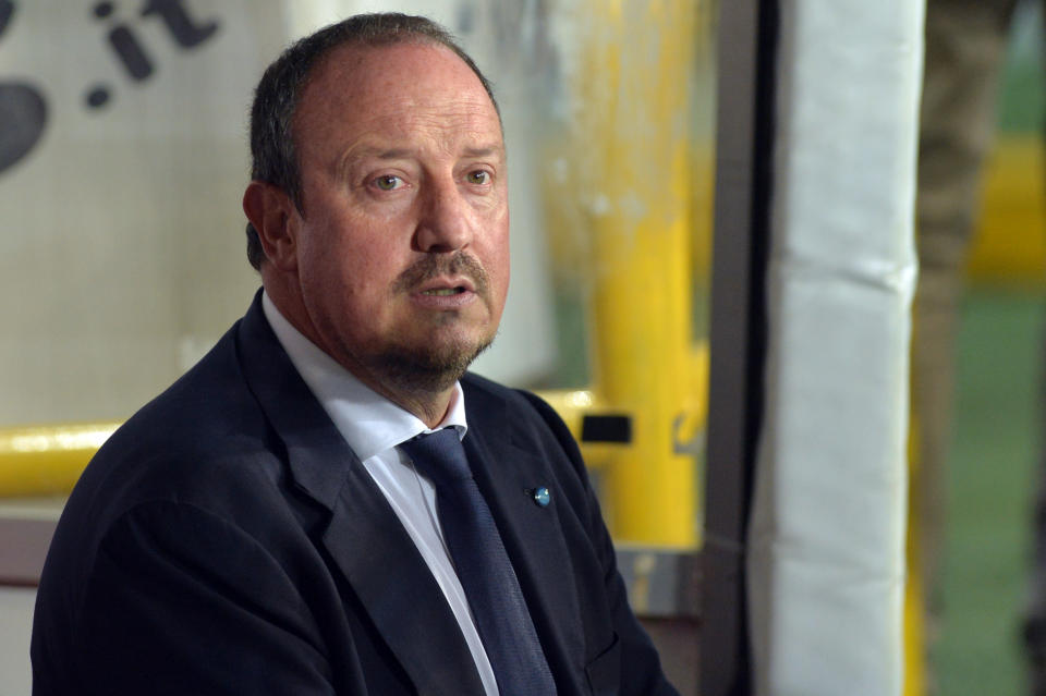 Napoli's coach Rafael Benitez waits for the start of a Serie A soccer match between Torino and Napoli at the Olympic stadium, in Turin, Italy, Monday, March 17, 2014. (AP Photo/ Massimo Pinca)