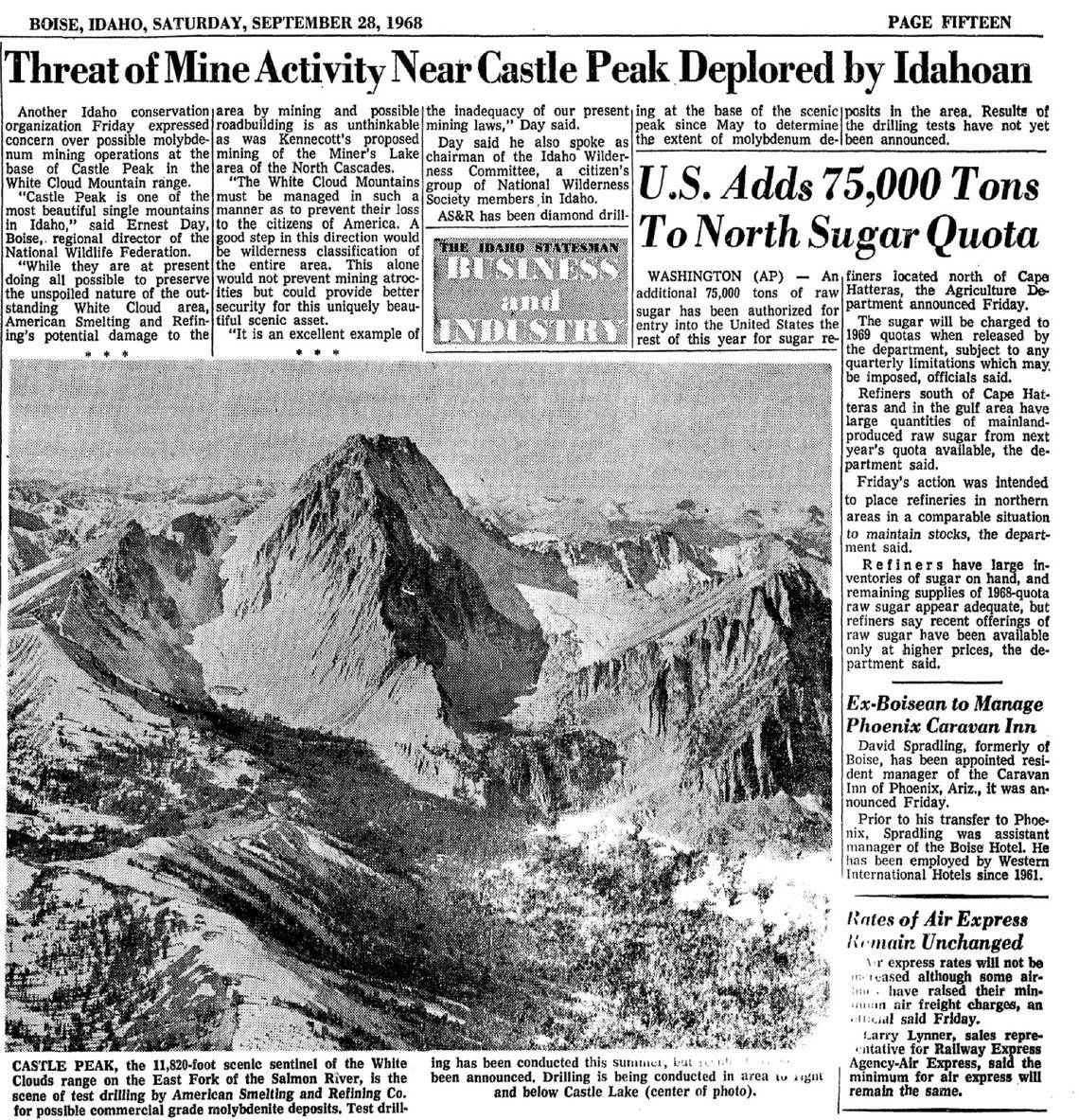 1968 Idaho Statesman article on mining in the White Clouds.