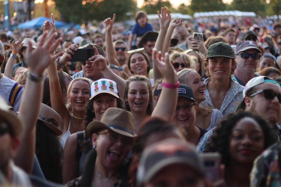 The crowd at Third Eye Blind cheers as the band is introduced on day three of Beale Street Music Festival. May 1, 2022.