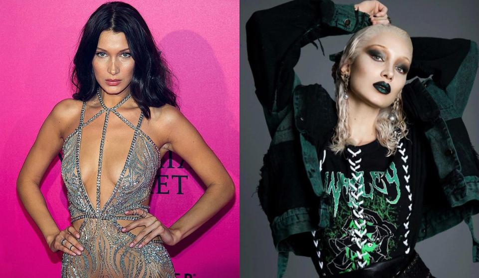 <p>Bella Hadid a opté pour une coupe couleur blond platine pour le numéro hiver 2016 <em>Outspoken</em> du magazine PAPER. <em>(Photos : Getty/Instagram/December 2016)</em> </p>