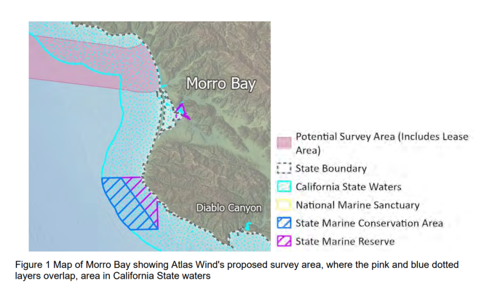 On July 12, 2024, the California Coastal Commission approved a permit for Atlas Wind to conduct site surveys in state waters shown on the map in pink.