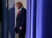 WASHINGTON, DC - AUGUST 10: U.S. President Donald Trump walks up to speak during a news conference at the James Brady Press Briefing Room of the White House August 10, 2020 in Washington, DC. President Trump tweeted earlier today that he will accept the Republican presidential nomination on August 27 either at the Civil War battlefield in Gettysburg, Pennsylvania, or at the White House. (Photo by Alex Wong/Getty Images)