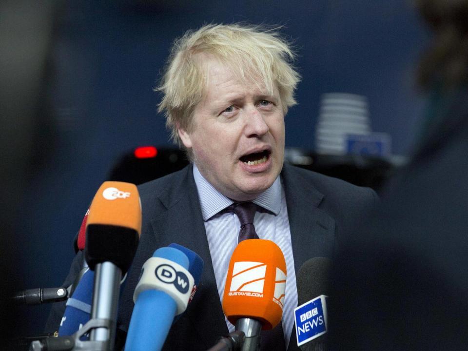 Boris Johnson addresses reporters in Brussels (AP)