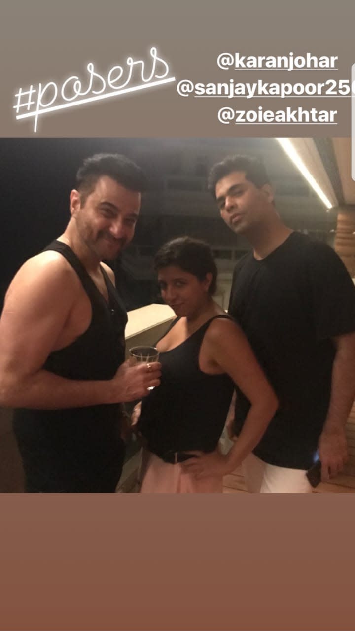 Zoya Akhtar, Sanjay Kapoor and Karan Johar partying at Ritesh Sidhwani’s house.